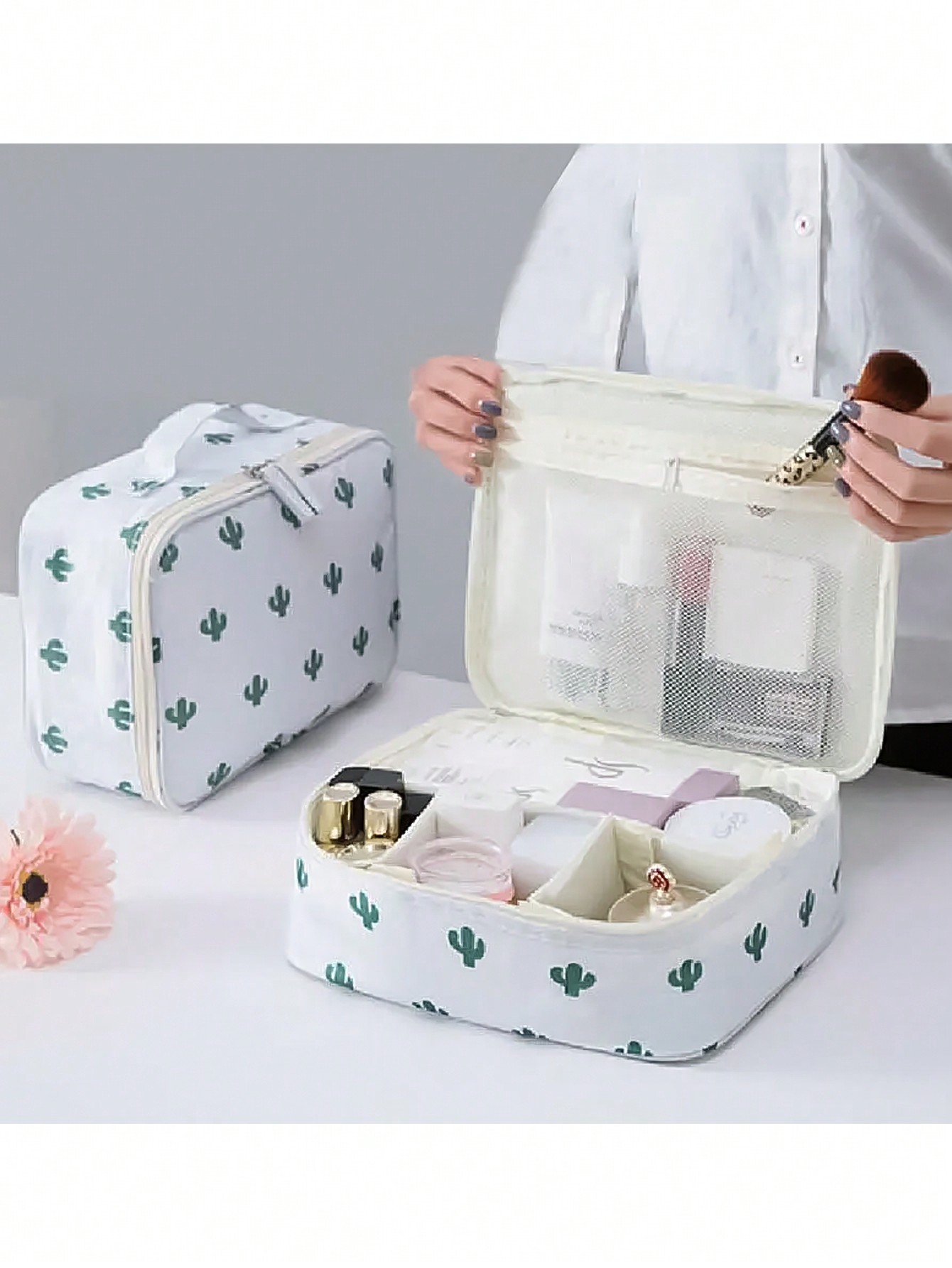 Travel Accessories Organizer Case - 1 Pcs Cactus Print Waterproof Cosmetic